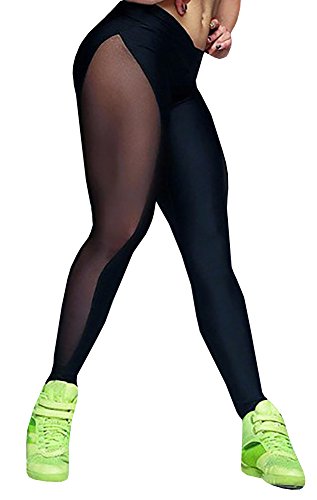 Nulibenna Women's Mesh Stretchy Workout Sportys Yoga Leggings Ninth Pants