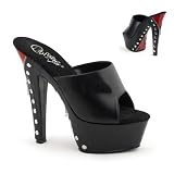 6 Inch Chunky Heel Black Zipper Studded Platform Shoes Open Toe