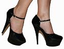 Chanel - Black Patent Stiletto Platform d'Orsay Style 6 inch High Heels Shoes