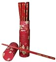 Asian Japanese Chinese Holiday Festive Tableware - 10 Pair Wood Chopsticks Set in Gift Box - Red