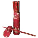 Asian Japanese Chinese Holiday Festive Tableware - 10 Pair Wood Chopsticks Set - Red