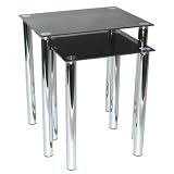 MATRIX - m&eacute;tal et verre noir tables gigognes, lot de 2