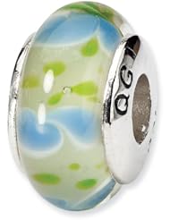 Sterling Silver Reflections Green/Blue Hand blown Glass Bead