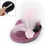 Pink Feather Flower Decor Glittery Fuchsia Mini Top Hat Hair Clip