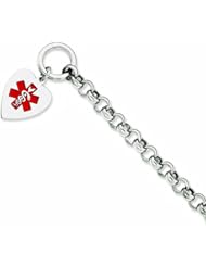 Genuine .925 Sterling Silver Engravable Enameled Heart Medical Id Bracelet 22.5 Grams 8.75 Inch Length. 100% Satisfaction Guaranteed.