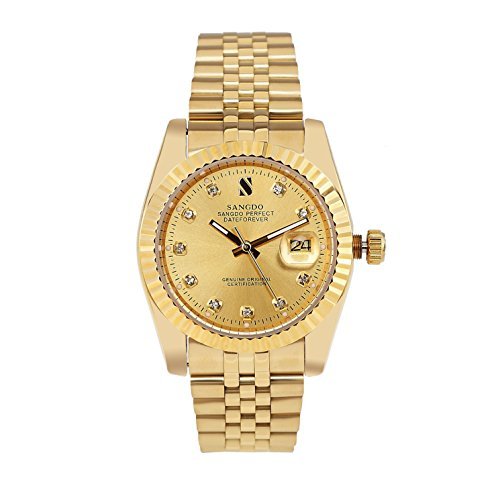 Sangdo Men's with Diamond Round 18k Gold Dial Shell Gold Stainless Steel Band Mechanical Watches