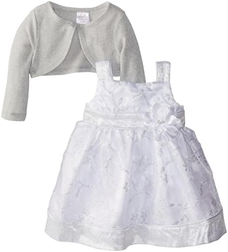 Youngland Baby-Girls Newborn Sleeveless Mesh Hem Occasion Dress with Shrug