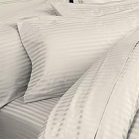 Egyptian Bedding 1200 Thread-Count, Full Pillow Cases, Ivory Stripe, Set of 2