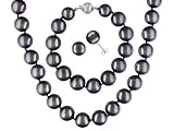 12-14MM COLOR ENHANCED BLACK MANMADE ORGANIC MOTHER OF PEARL STERLING SILVER JEWELRY SET