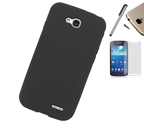 For LG Optimus L90 D415 (T-Mobile) Soft Gel Case Rubber Skin Silicone Cover + [WORLD ACC] TM Brand LCD Screen Protector + Silver Stylus Pen + Black Dust Cap Free Gift (Silicone Black)