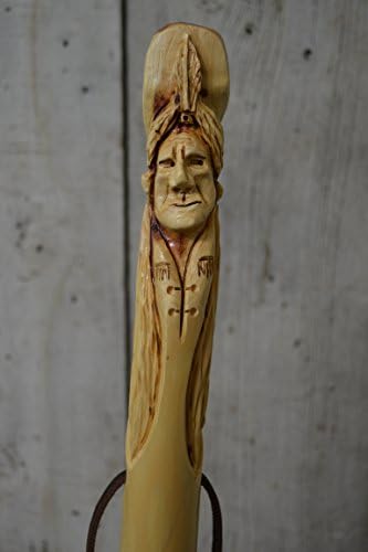 Cedar Indian Walking Stick Carving, 60" tall, Hand Carved Wood Spirit Staff