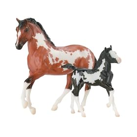 Pinto Mare and Foal - Blood Bay Overo and Black Overo by Breyer