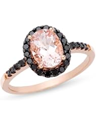 14k Rose Gold Morganite and Black Diamond Ring (0.26 Cttw)