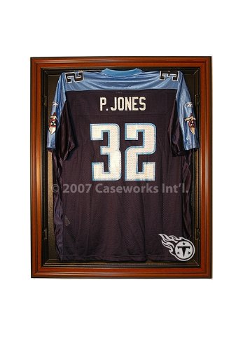 Tennessee Titans Football Jersey Display Case with Removable Face and Classic Wood Finish Frame