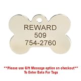 Stainless steel bone shaped pet tag. Regular size. 1.6 inches x 1.1 inches