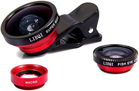 LIEQI LQ-003 3 in 1 Universal Clip on Cell Phone Camera Lens Kit with 180 Degree Fish-eye Lens+0.4X Super Wide Angle Lens+10X Macro Lens for iPhone6 Samsung Smartphones (Red)