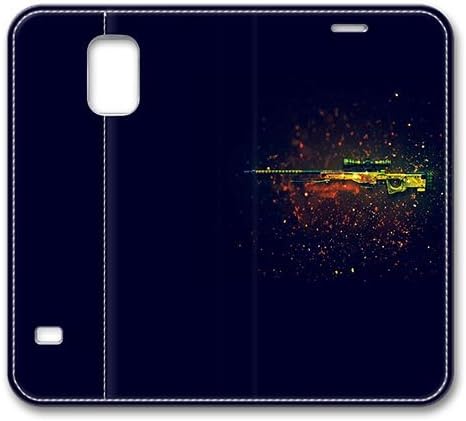 Samsung Galaxy S5 Leather Case - Ultra Slim Premium PU Leather Case Cover for Samsung Galaxy S5 Awp Dragon Lore Sniper Rifle Counter Strike Lightweight Wallet Leather Case for Samsung Galaxy S5