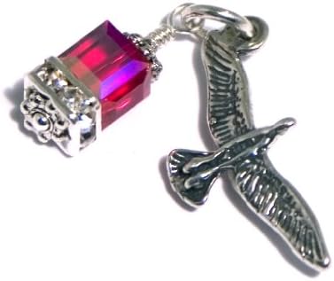 Sterling Silver Charm Pendant Confirmation Message Dove Red Crystal Cube ""But someone is coming soon who is greater than I am-so much greater that I'm not worthy even to be his slave and carry his sandals. He will baptize you with the Holy Spirit and with fire." -Matthew 3:11 (NLT)