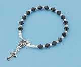 3mm Catholic Black Oxidized Sterling Silver Rosary Bead 16mm Cross 7.5