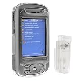 HTC 8525 PDA Accessory Bundle Kit - Transparent Clear Crystal Snap-On Case Cover W Belt Clip + Replacement Stylus with Ballpoint Pen + Premium Reusable LCD Screen Guard Protector with Lint Cleaning Cloth By Ikross
