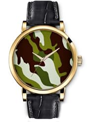 SPRAWL Aanalog Fashion Series Gold Ladies Watches of Genuine Black Leather Strap,Unique Wrist Watch for Women Girls Designed with camouflage