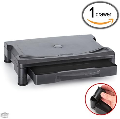 Adjustable Monitor Stand / Riser with Drawer, Adjusts to 2 Heights, 15.5" x 11.5" for LCD Flat Screen TV, Fax, Printer, Video Game, Xbox, PS4. Desktop Stand Reduces Neck Strain; Ergonomic Workstation.