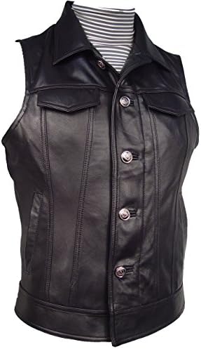 Nettailor 1129 Leather Sleeve Jean Jacket Biker Vest for Men Silky Fabric Lining