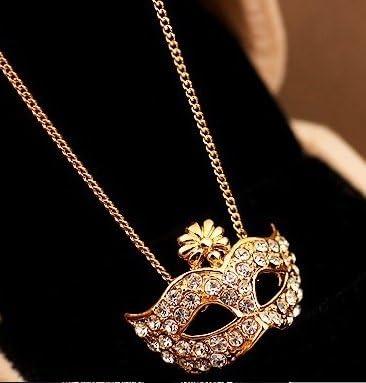 JADE Olines Fans Charms Accessories Golden Plated Rhinestones Gemstones Crystals Party Mask Pendant Long Style Necklace