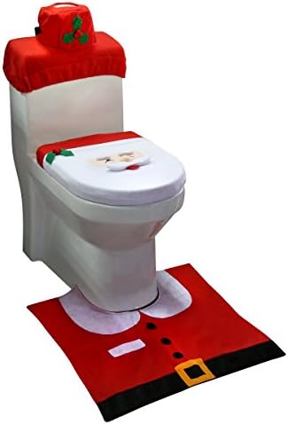 Dacuan Christmas Toilet Seat Cover &amp; Rug &amp;Tissue Box Cover Set for Christmas Decoration (Red, Pack of 1)