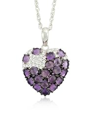 Sterling Silver Heart Cluster Amethyst Diamond Pendant Necklace (1/7 cttw, I-J Color, I2-I3 Clarity), 18"