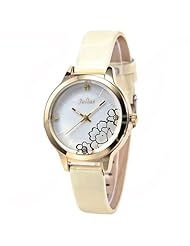 (JULIUS) Genuine Leather Band Quartz Watch Wrist Analog Watch Timepiece Wristwatch with Rhinestones for Woman - Light Yellow SWWT3-272156