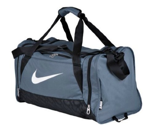 Nike Brasilia Small Holdall - Grey with 3 external pockets and 1 internal pocket, and Detachable, padded shoulder strap, size (H30.48, W27.94, D28cm), Made from: polyester.