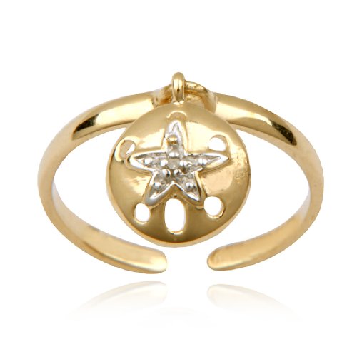 18k Yellow Gold Plated Sterling Silver Diamond-Accent Sand Dollar Adjustable Toe Ring