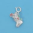 Sterling Silver Pendant - Christmas Stocking With Clasp - For Adding On To Bracelet - 15mm Height