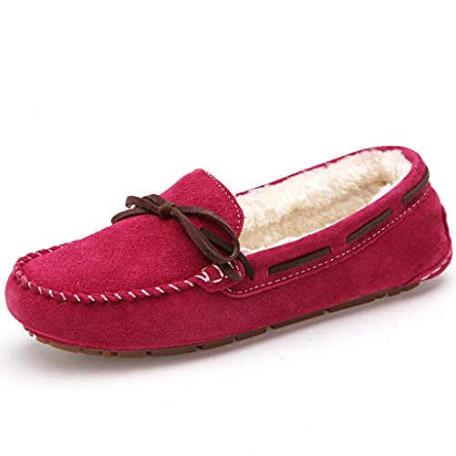 Sunrolan Women Winter Flats Fashion Suede Snow Shoe Fur-lined Moccasins Driving Shoes Slip on Loafers 821