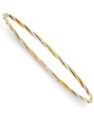 14k Tri-color Diamond Cut Twisted Bangle, Best Quality Free Gift Box Satisfaction Guaranteed