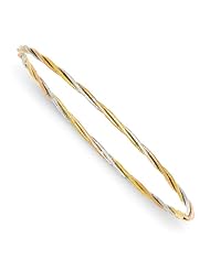 14k Tri-Color Diamond Cut Twisted Bangle