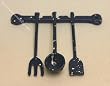 Miniature Blue Spatterware Kitchen Utensils & Rack