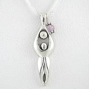 Lunar Goddess in Sterling Silver with Amethyst Gemstone Bead on a 16" Box Chain, #8498