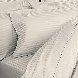 Egyptian Bedding 600 Thread-Count, Queen Pillow Cases, Ivory Stripe, Set of 2