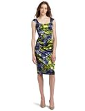 London Times Women's Cap Sleeve Stretch Satin Sheath Dress