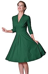 V-neck Fitted Vintage Pleated Stretchy Bridesmaid Dress/Party Dress 