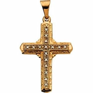 14Kt Yellow Gold Bless Diamond Cross Pendant