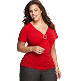 AGB Plus Size Top, Short Sleeve Ruched O-Ring 