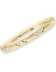 14k Yellow Gold, Women Lady Simple Slip On Bangle Bracelet With Sparkly Cuts