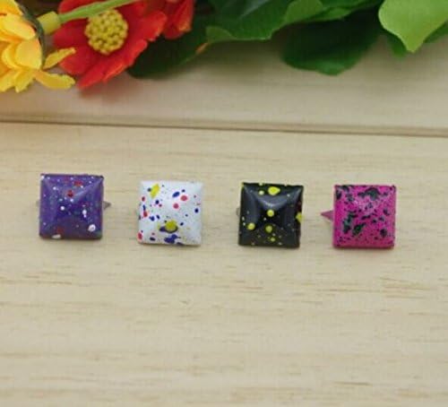 Ottery 100pc 12mm Painted Colorful Spot Pyramid Studs Metal Claw Beads Nailhead Punk Stud Rivet Spike - White