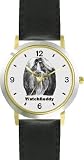 Shih Tzu (SC) Dog - WATCHBUDDY® DESIGNER DELUXE TWO-TONE THEME WATCH - Arabic Numbers-EVENING TWILIGHT STYLE - Gray Dial with Black Leather Strap-Size-Large ( Men's Size or Jumbo Women's Size )