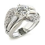 CZ Wedding Rings - Silver Tone Engagement & Wedding Ring Set