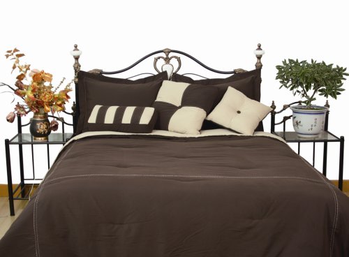 Microfiber Queen Comforter Set, Chocolate / Khaki