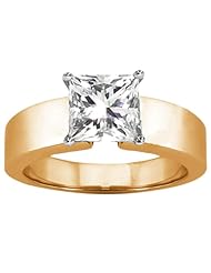 0.75 Ct Princess H/I SI1/SI2 Diamond 18K Yellow Gold Ring